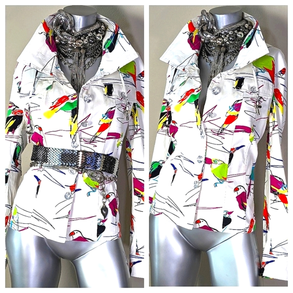 Novelty Print Button Down "Art to Wear" Vintage Artistic Jacket - Picture 5 of 13